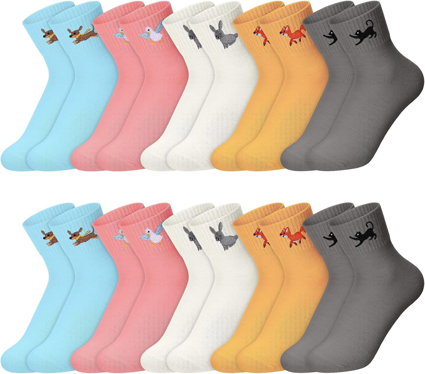Eurzom 10 Pairs Socks Womens Crew Elastic Ankle Length Cotton Socks Aesthetic Cute Lightweight Low Cut Gifts for Women - Colors A