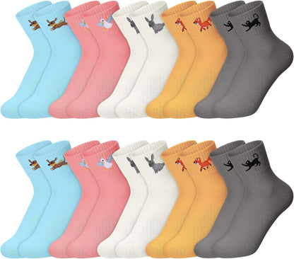 Eurzom 10 Pairs Socks Womens Crew Elastic Ankle Length Cotton Socks Aesthetic Cute Lightweight Low Cut Gifts for Women - Colors A