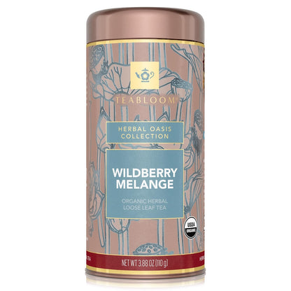 Teabloom Organic Herbal Tea, Wildberry Mélange Loose Leaf Tea, Berry Flavor Herbal Tea, USDA Organic Certified and Kosher Certified Fruit Tea Blend, 3.88 oz/110 g Canister Makes 35-50 Cups