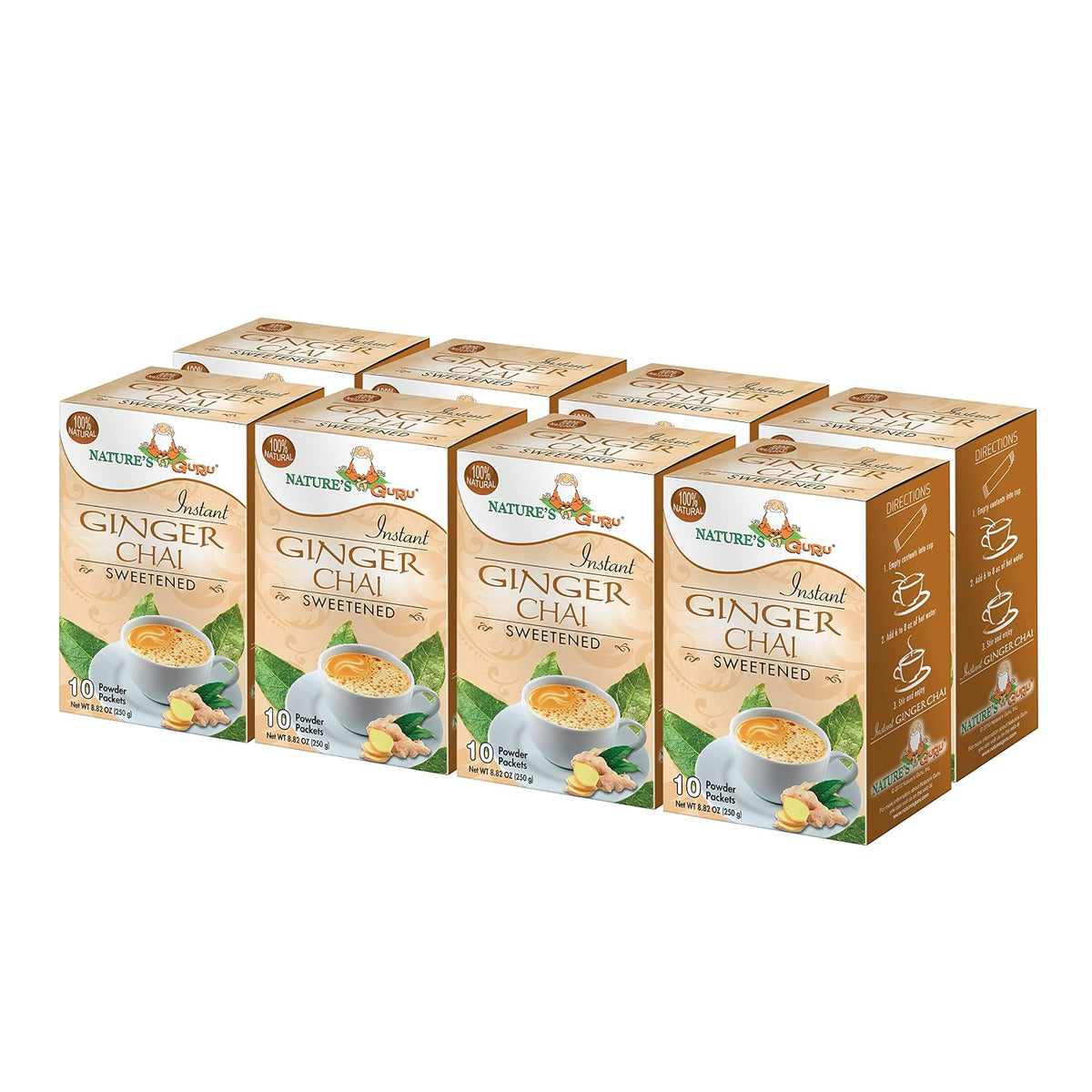 Nature's Guru Instant Vanilla Chai Tea Drink Mix Sweetened, 10 Count (Pack of 1) Single Serve On-the-Go Drink Packets