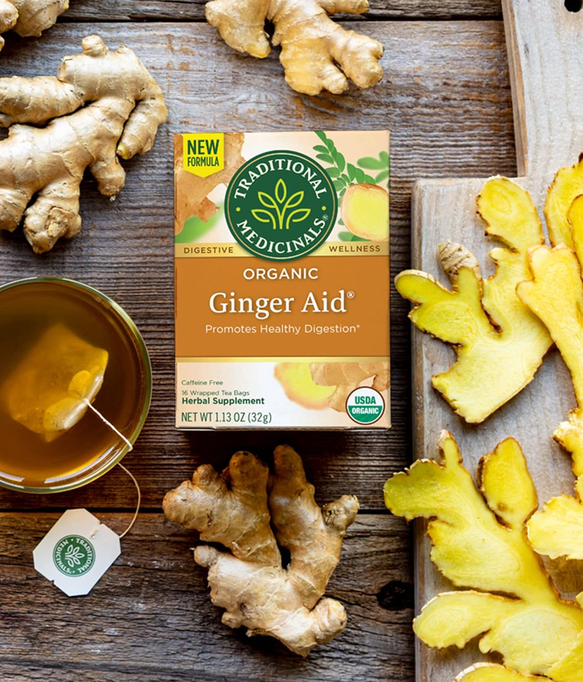 Traditional Medicinals Organic Ginger Aid Herbal Tea, Promotes Healthy Digestion, (Pack of 3) - 48 Tea Bags Total