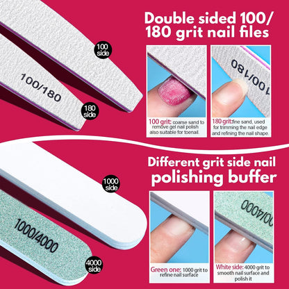 FANDAMEI Nail Files and Buffers, Manicure Tools Nail Care Kit with Nail File, Nail Buffer Block, Cuticle Care for Women with Nippers, Pusher Peeler. Cuticle Oil and Nail Prep Kit.