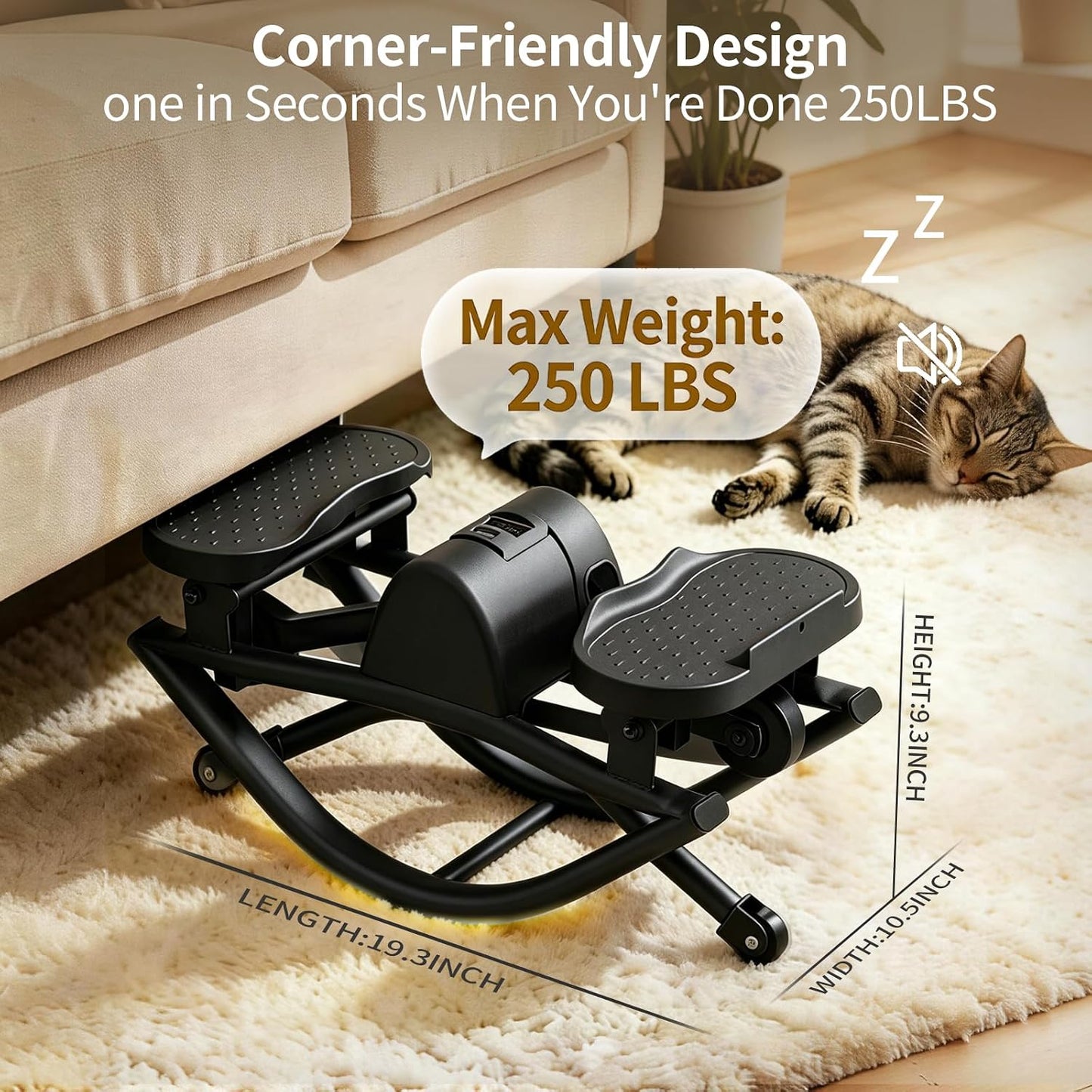 Rock Stepper, Side to Side Rocking Stepper Exercise Machine for Balance at Home, Low-Impact Lateral Stair Stepper with Resistance Bands & Digital Counter, 250 LBS Weight Capacity