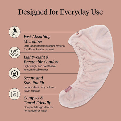 Kitsch Microfiber Hair Towel Wrap for Women – Ultra Absorbent Microfiber Bath Towels for Wet, Curly, Long or Short Hair – Anti-Frizz Hair Wrap, Great Hair Products Gift for Women – Pink