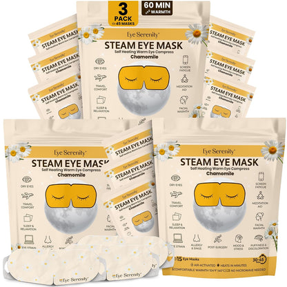 Eye Serenity Steam Eye Mask, Heated Eye Mask, Self Heating Warm Compress for Dry Eyes, Fast Relief for Stye, Puffy Sensitive Eyes, Moist Heat, Gift for Women and Men - Unscented