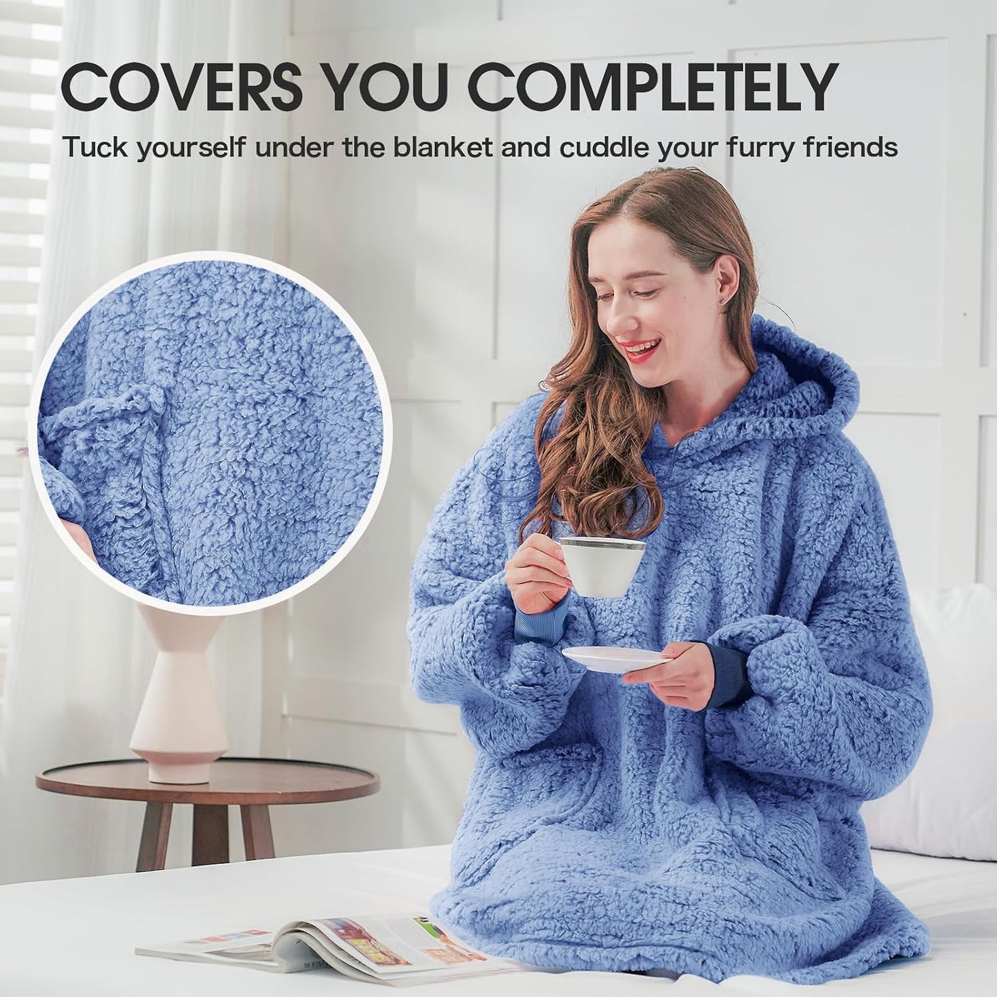 yescool Wearable Blanket Hoodie, Flannel Sherpa Fleece Blanket Sweatshirt for Adults Women Men,One Size Fits All - Colors B