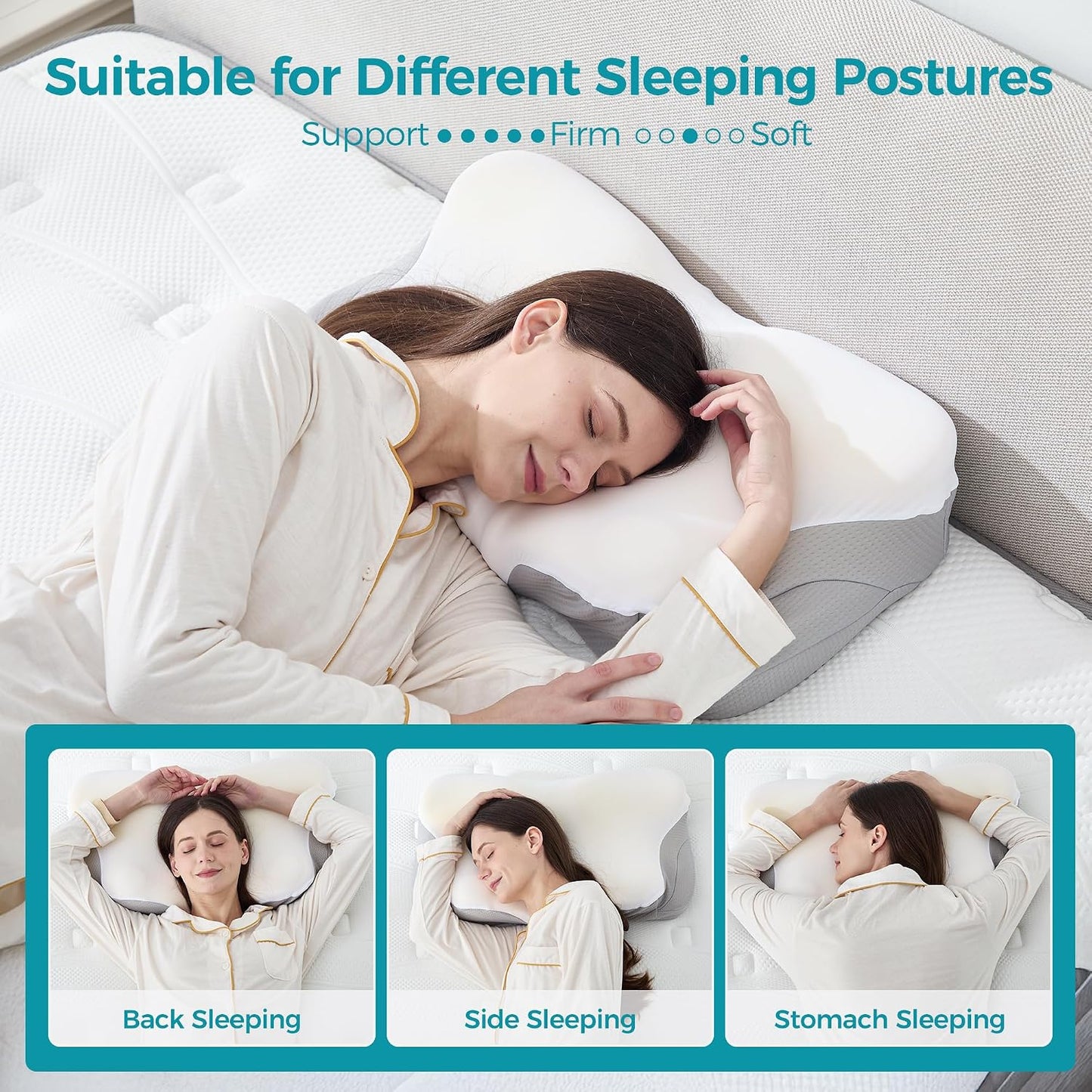 BDEUS Sleep Apnea Pillow, Cervical Neck Pillow for Pain Relief, Ergonomic Side Sleeper Pillow for Adults, Orthopedic Contour Memory Foam Pillow for Neck Support, Anti Snore, Cooling, White
