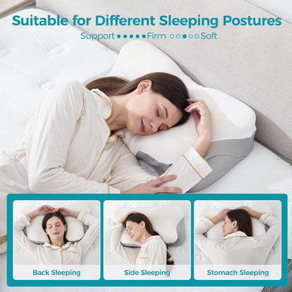 BDEUS Sleep Apnea Pillow, Cervical Neck Pillow for Pain Relief, Ergonomic Side Sleeper Pillow for Adults, Orthopedic Contour Memory Foam Pillow for Neck Support, Anti Snore, Cooling, White