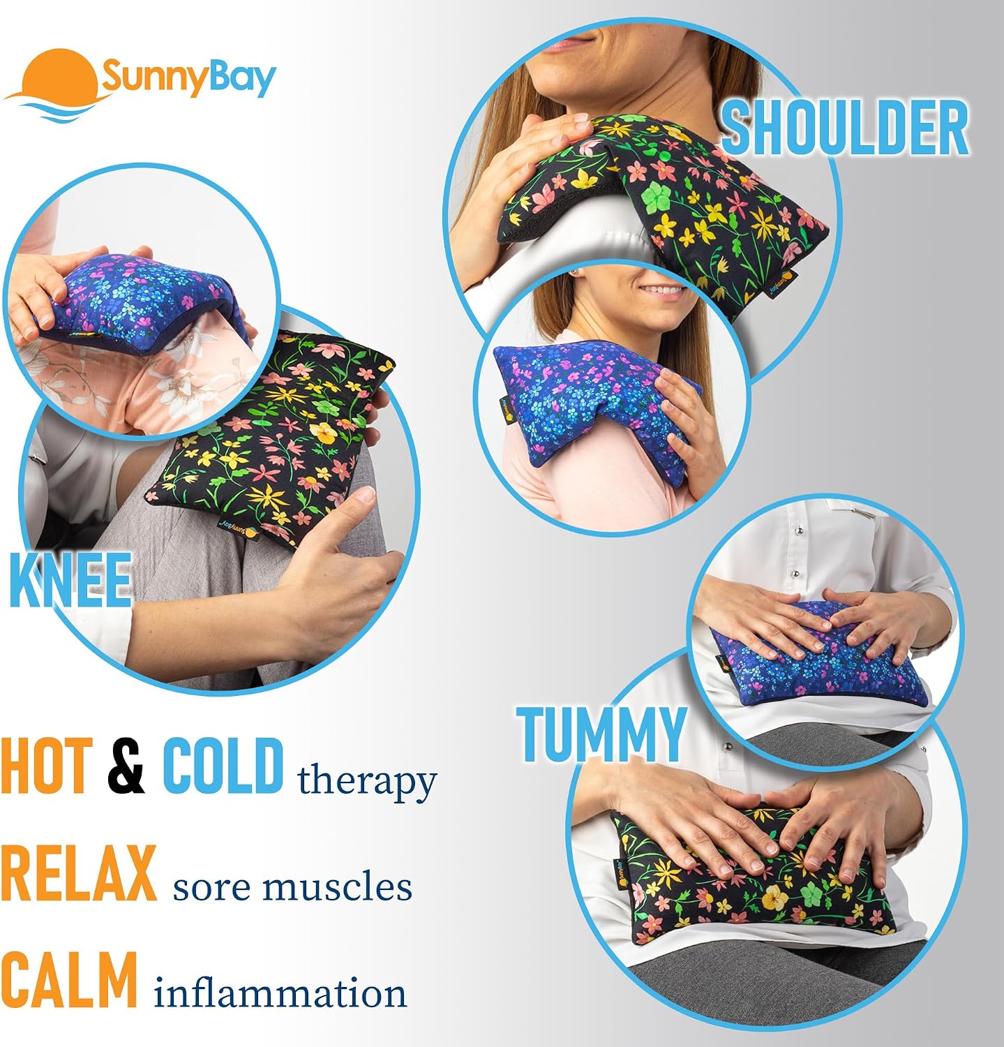 SunnyBay Small Microwave Heating Pad, Microwavable Versatile Cold/Heated Neck and Shoulder Wrap for Back Pain and More, Moist Heat Cotton-Fleece Pad, 6x11 Inches, Hot Pink and Red Flower, Pack of 2