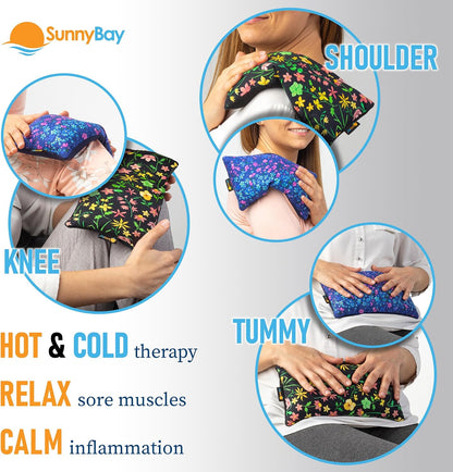 SunnyBay Small Microwave Heating Pad, Microwavable Versatile Cold/Heated Neck and Shoulder Wrap for Back Pain and More, Moist Heat Cotton-Fleece Pad, 6x11 Inches, Hot Pink and Red Flower, Pack of 2