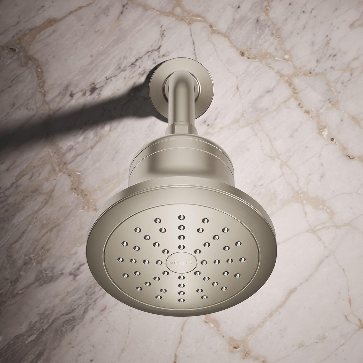 KOHLER 33631-Y-BN Cinq Round Single-Function Filtered Showerhead, Five-Layer Filtration, 2.5 GPM, Full Coverage Spray, Premium Durable Material, Vibrant Brushed Nickel