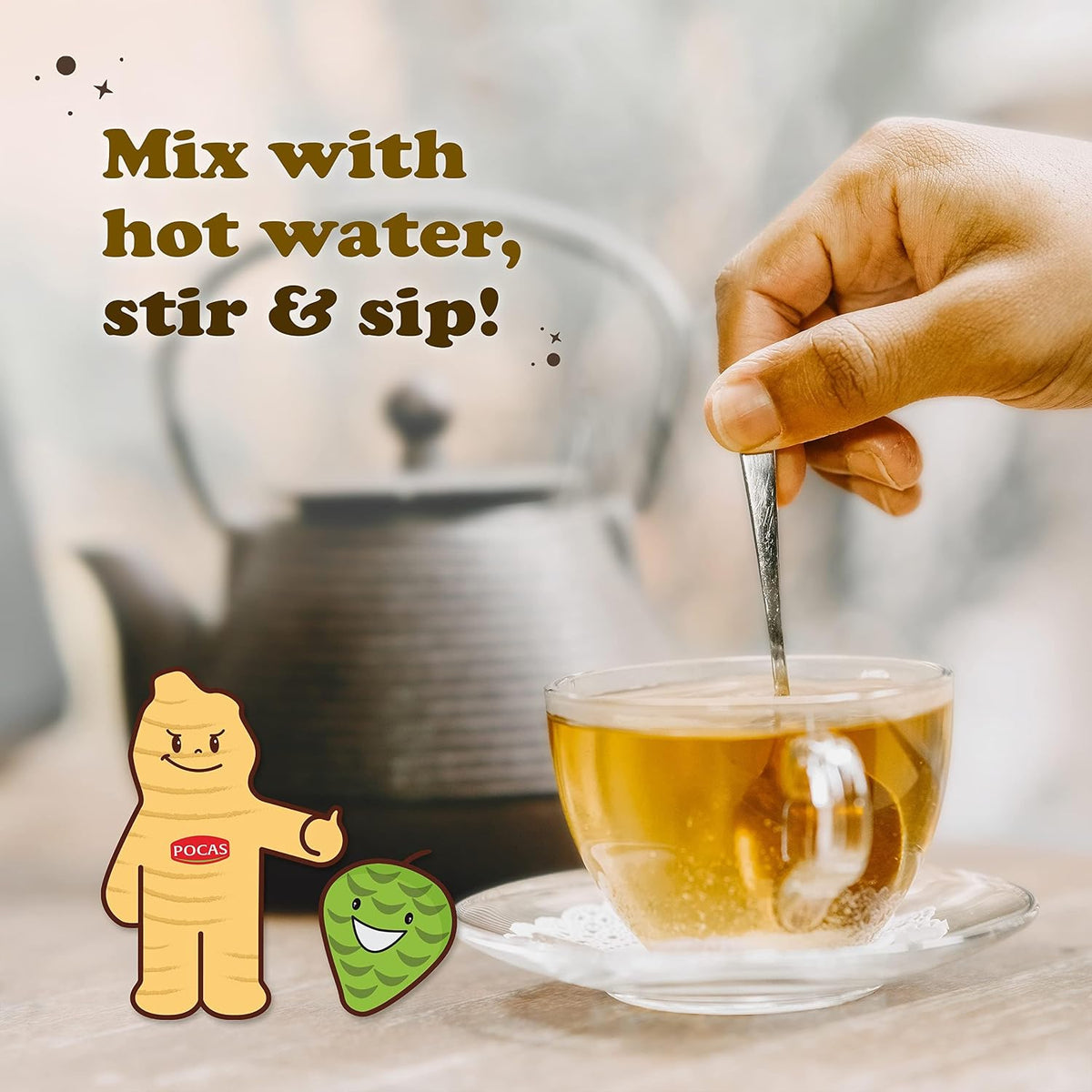 Pocas Honey Ginger Instant Tea Powder, Soursop Flavor, Real Ginger Extract & Sweetener, Caffeine-Free Tea, 20 Packets