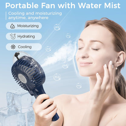 Portable Handheld Misting Fan, Nano-Mist Humidifier for Skincare & Makeup, 180° Foldable Desk Fan, Rechargeable Water Spray Fan for Disney Beach Cruise Essentials, Summer Gifts for Women Man Girls