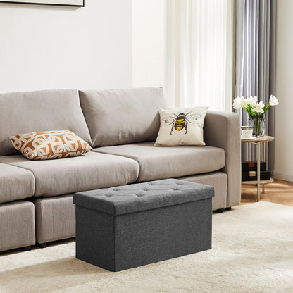 DUMOS 43 Inch Folding Storage Ottoman Bench, Large Hidden Storage Chest with Thicker Foam Padded Seat, End of Bed Foot Rest Stool for Bedroom Living Room Entryway, Load 660 lbs, Grey