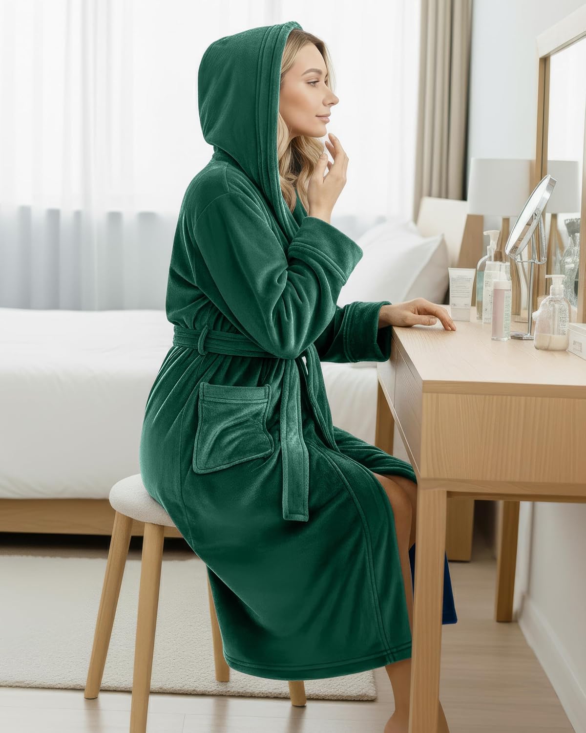 NY Threads Premium Womens Robe with Hood, Plush Fleece Long Bath Robe for Women, Fluffy Soft Women's Bathrobe