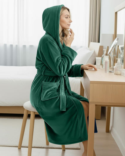 NY Threads Premium Womens Robe with Hood, Plush Fleece Long Bath Robe for Women, Fluffy Soft Women's Bathrobe