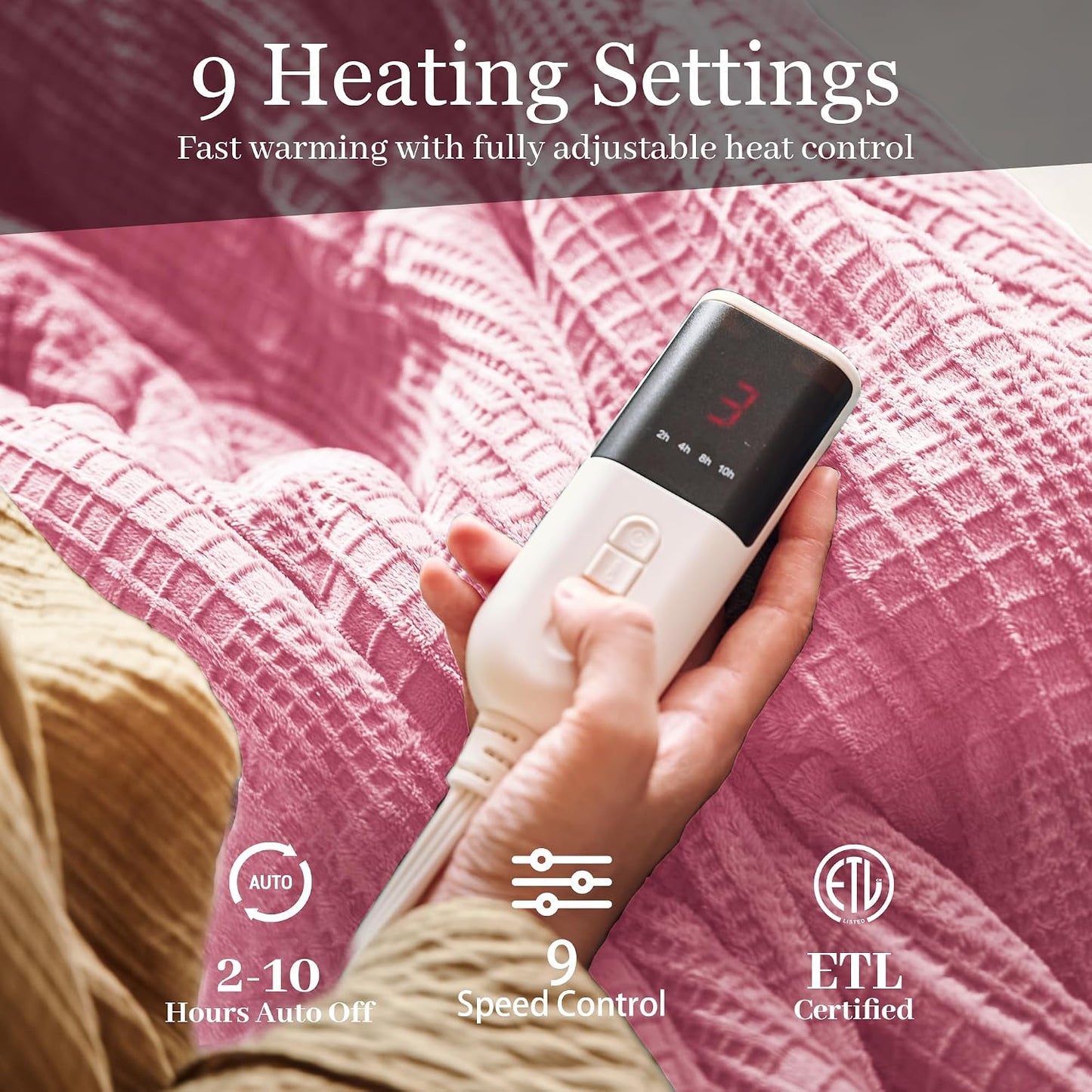 Texciting Heated Blanket Electric Blanket Throw 50''X60''-Heating Throw with 9 Heat Settings-2-10 Hours Auto Off,ETL Certified,Machine Washable (Green)