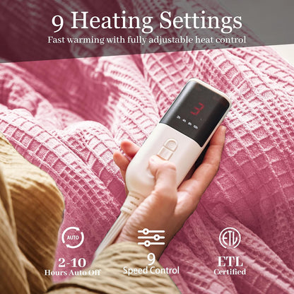 Texciting Heated Blanket Electric Blanket Throw 50''X60''-Heating Throw with 9 Heat Settings-2-10 Hours Auto Off,ETL Certified,Machine Washable (Green)