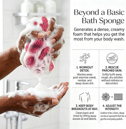 UJFQBH 3 Pieces African Bath Sponge African Net Long Net Bath Sponge Exfoliating Shower Body Scrubber Back Scrubber Skin Smoother,Great for Daily Use (Pink,Yellow,Purple)
