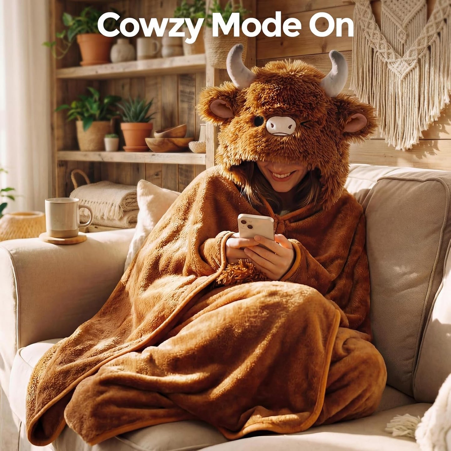 Mewaii Ultimate Softness Highland Cow Wearable Blanket Hoodie –Expertly Designed for American Body Full Coverage with Easy Movement Oversized Warm Cozy Flannel Blanket Cute Highland Cow Gift for Women