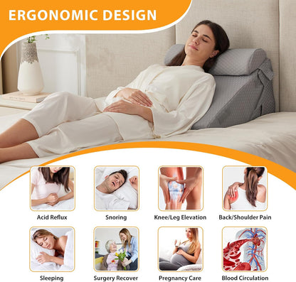 Ruqmuis Wedge Pillow Set for After Surgery, 3PCS Adjustable 9&12 Inch Bed Wedge Pillow for Sleeping, Incline Pillow Wedge for Headboard, Post Surgery, Acid Reflux, Neck&Back Support, White/Grey