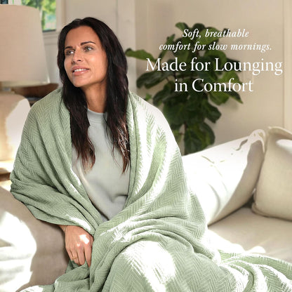 Threadmill Travel Blanket Cotton Viscose from Bamboo - Airplane Premium Soft Flight Grey Throw Blanket in Cloth Bag (Grey Color) Compact & Portable Blanket for Travel, Car, Picnic & Camping