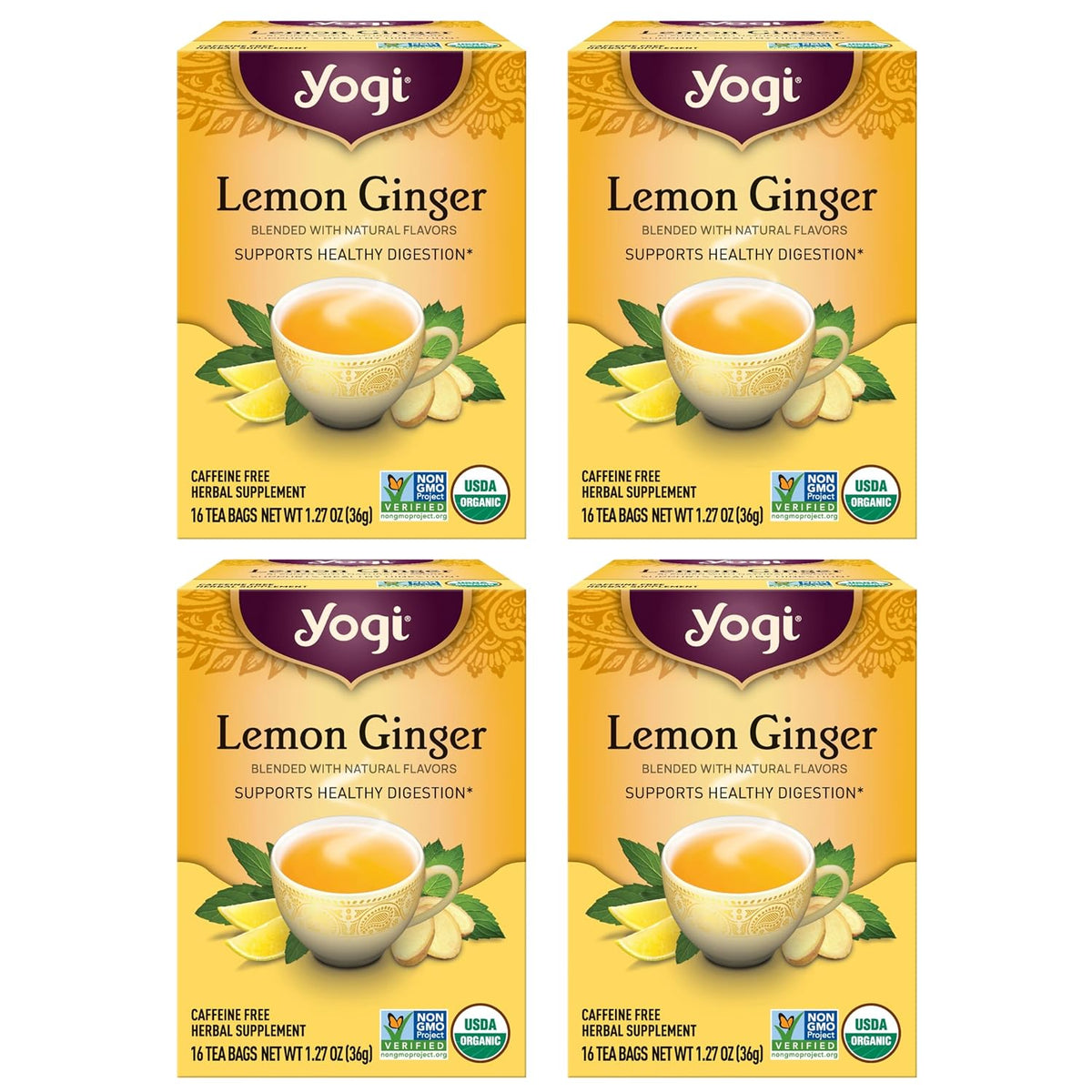 Yogi Lemon Ginger Organic Tea, 16 Tea Bags (4 Pack)