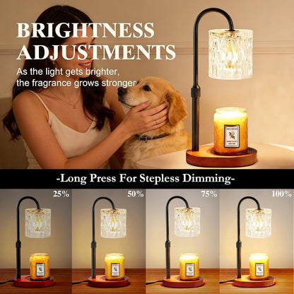 Dreamholder Electric Candle Warmer Lamp with Timer, Dimmable Candle Lamp with Adjustable Height, Wax Melter for Jar Candles Wood Base Floral Home Decor Gifts for Women Mom, Silver Glass