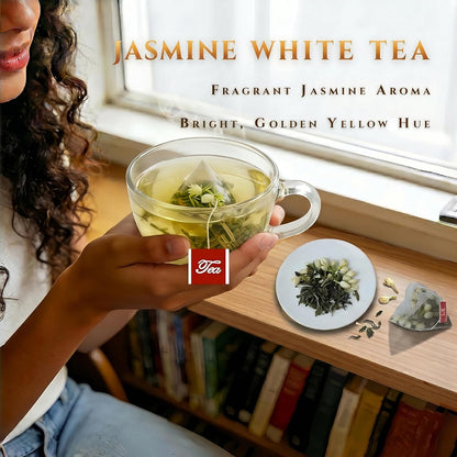 ADMIRINGAZELAND Jasmine White Tea - 30 Count Fujian Pyramid Tea Bags Floral
