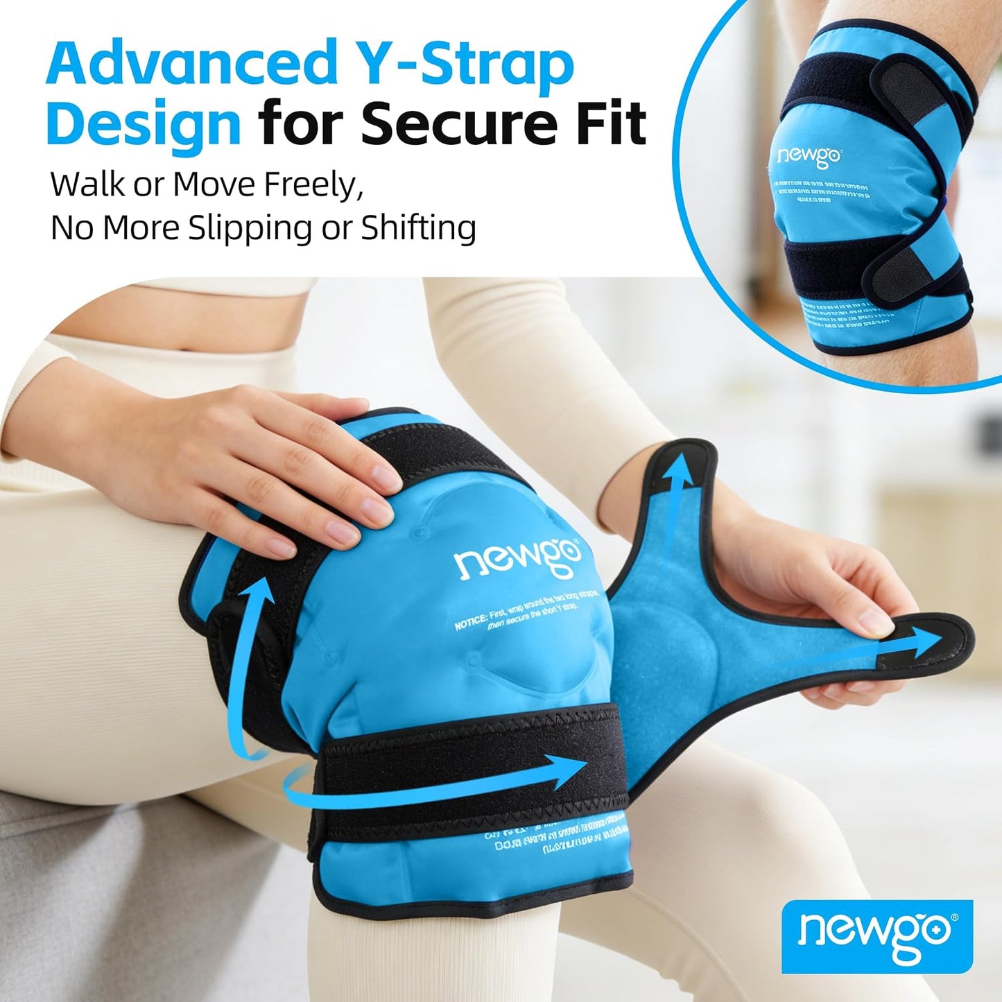 NEWGO Knee Ice Pack Wrap, Ice Pack for Knees Cold Compression Therapy for Knee Replacement Surgery, Arthritis Pain, ACL, Swelling, Sports Injuries (21.7" x 9.8") - Blue
