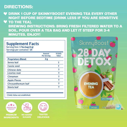 Skinny Boost Evening Detox Tea-APPLE CINNAMON -14 Tea Bags Total