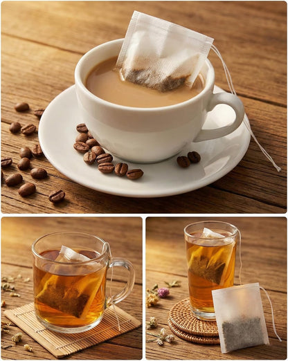 400Pcs 3.54"x2.75" Disposable Tea Bags with Drawstring, Empty Filter Sachets for Loose Leaf Tea, Coffee, Herbs, Spice and DIY Fillable
