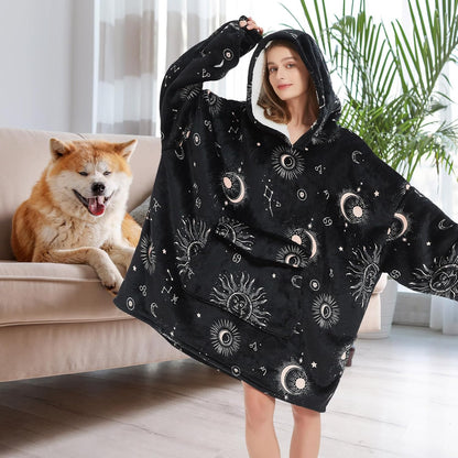Fiosnow Sun and Moon Blanket Hoodies for Women and Men Adult Oversize Wearable Blanket Hoodies for Soft and Warm