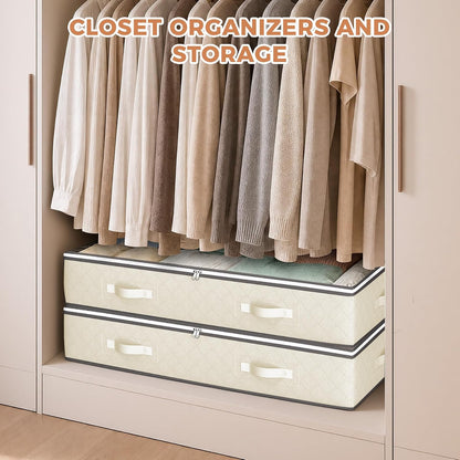 Budding Joy 95L Under Bed Storage Containers, 4 Pack Closet Organizers Grey