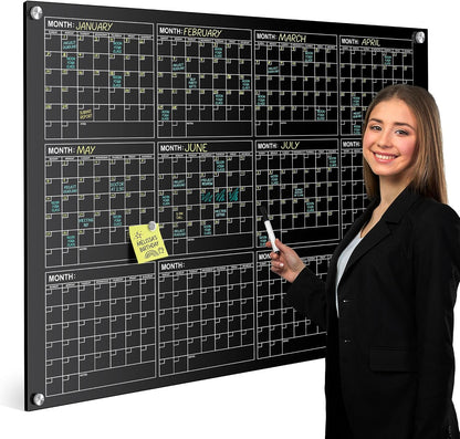 Magnetic 34”x46” Glass Whiteboard Calendar Yearly Dry Erase Planner for Wall Large Glass Whiteboard Calendars for Home and Office