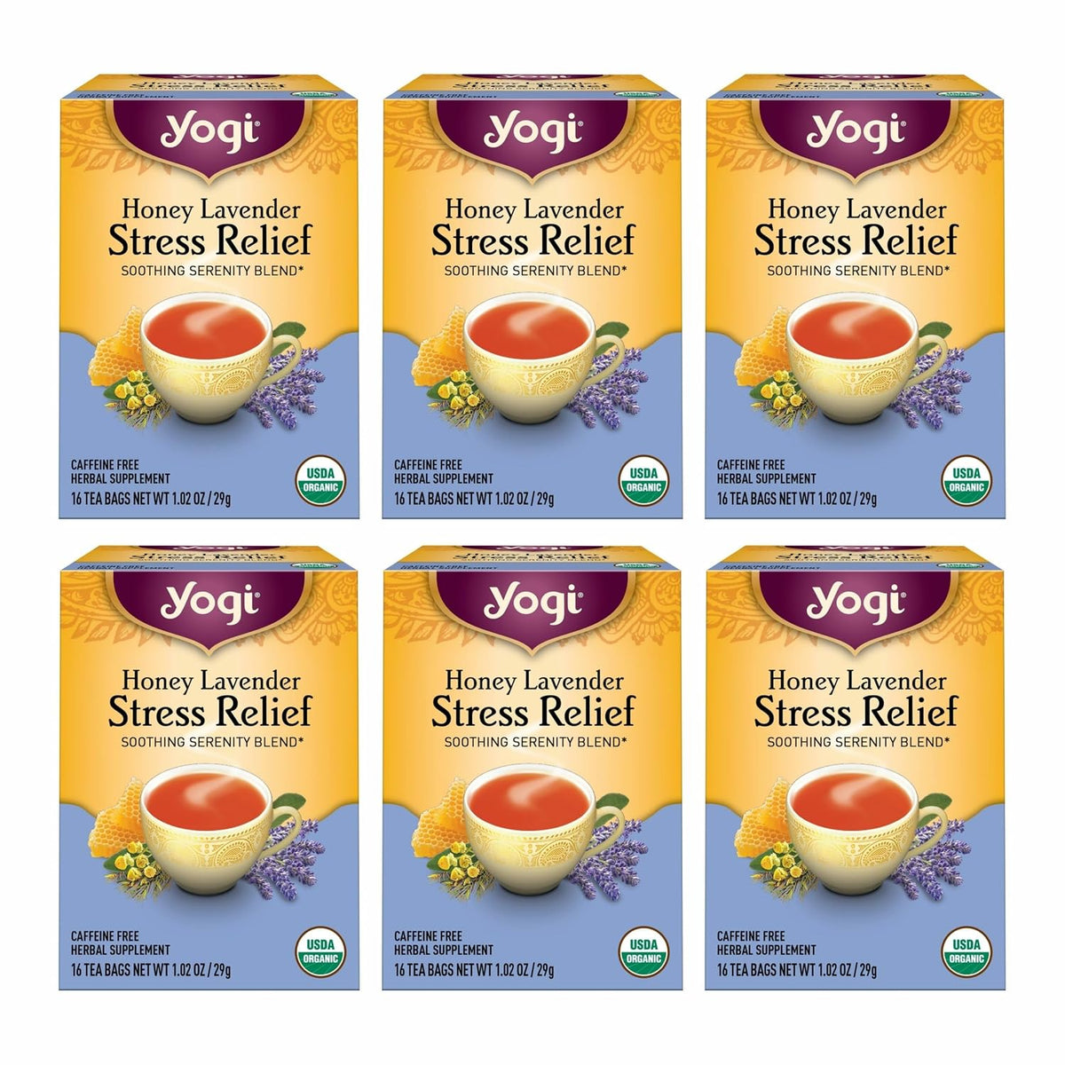 Yogi Honey Lavender Stress Relief Tea, 16 Tea Bags (6 Pack)
