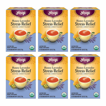 Yogi Honey Lavender Stress Relief Tea, 16 Tea Bags (6 Pack)