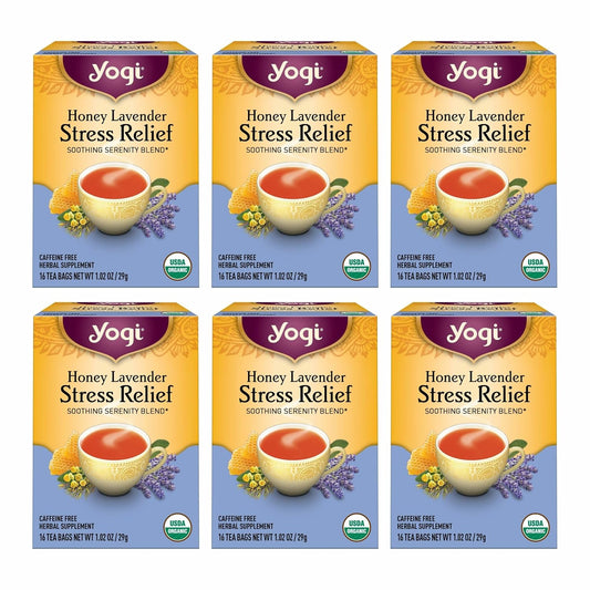 Yogi Honey Lavender Stress Relief Tea, 16 Tea Bags (6 Pack)