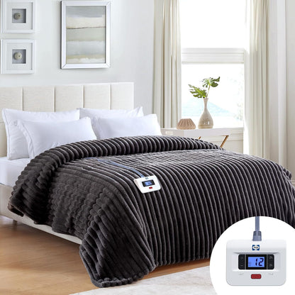 Sealy Electric Blanket Throw Size 50"*60",Super Cozy Faux Fur to Sherpa Reversible Heated Blanket Throw with 6 Heating Levels & 2-10 Hours Auto Off Overheating Protection Machine Washable,Blue White