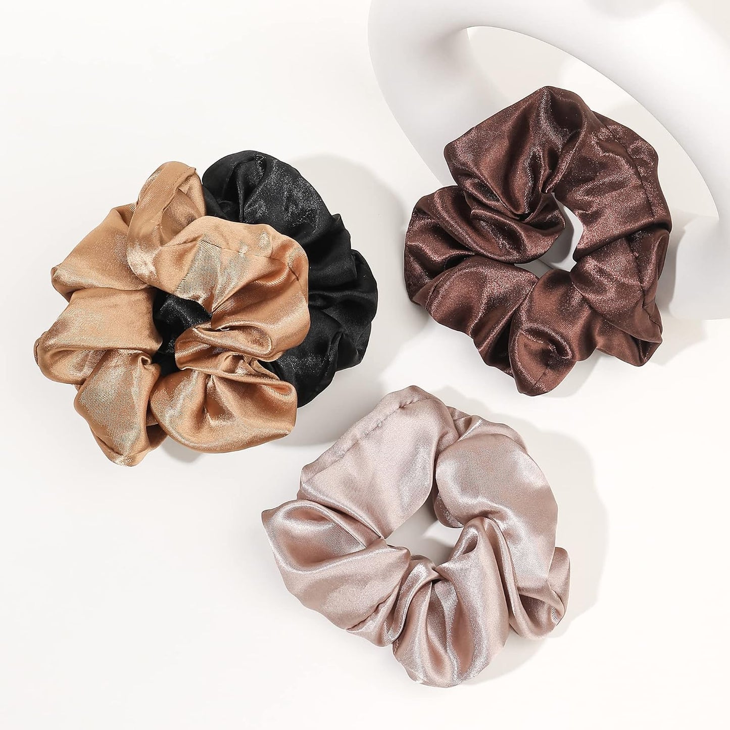 16 Pcs Scrunchies for Women - Black Satin Silk Scrunchies for Girls Hair Ties Elastics Bands Ponytail Holder Hair Accessories