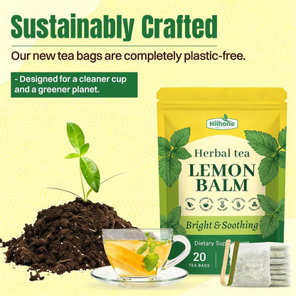Hiihone Lemon Balm Tea Bags 20 Count – Pure & Natural Lemon Balm Tea, Caffeine-Free Herbal Tea, Calming & Soothing, Non-GMO, Fresh Citrusy Flavor