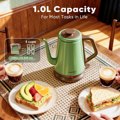 DmofwHi Gooseneck Electric Kettle(1.0L), 100% Stainless Steel BPA Free Classic Pour Over Coffee Kettle | Tea Kettle - Green