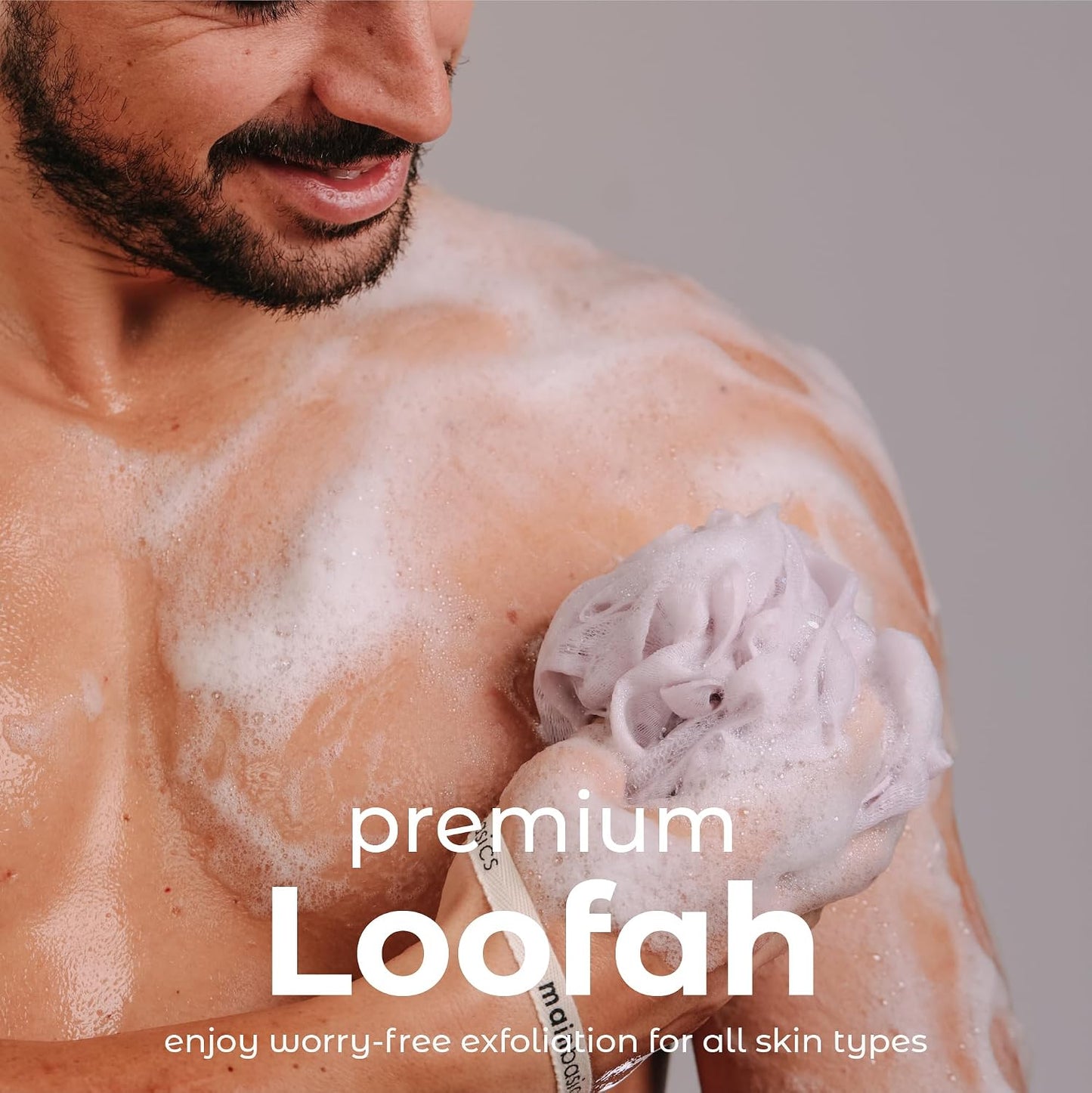 MainBasics Bath Shower Loofah Sponge Pouf Body Scrubber Exfoliator Body Wash Sponge (Set of 3, Airy Blossom)