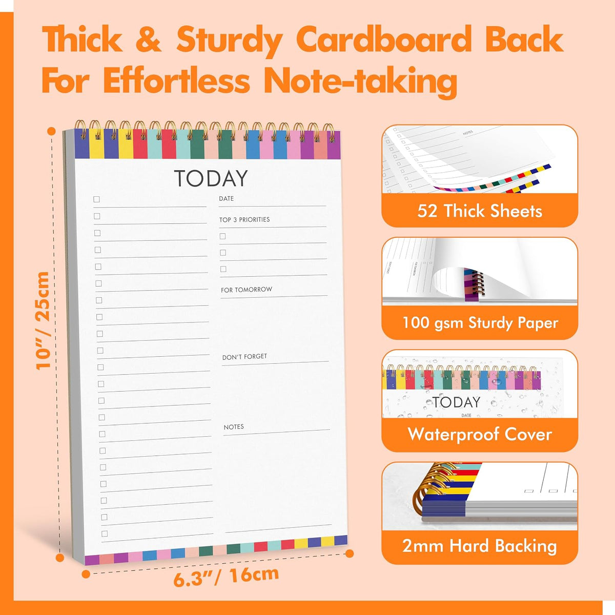 2 To Do List Notepads, Daily Planner Notebook with Tear-off Design, Undated Writing Organizer for Daily Tasks and Goal, Coiled Task Track Checklist Productivity Pad for Office, Classroom, Home, School