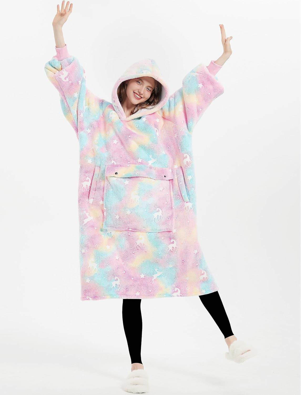 KFUBUO Wearable Blanket Hoodie for Adults Sherpa All Patterns Cat Oversized Sweatshirt Blanket with Pockets for Women