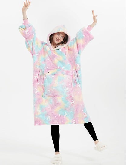 KFUBUO Wearable Blanket Hoodie for Adults Sherpa All Patterns Cat Oversized Sweatshirt Blanket with Pockets for Women