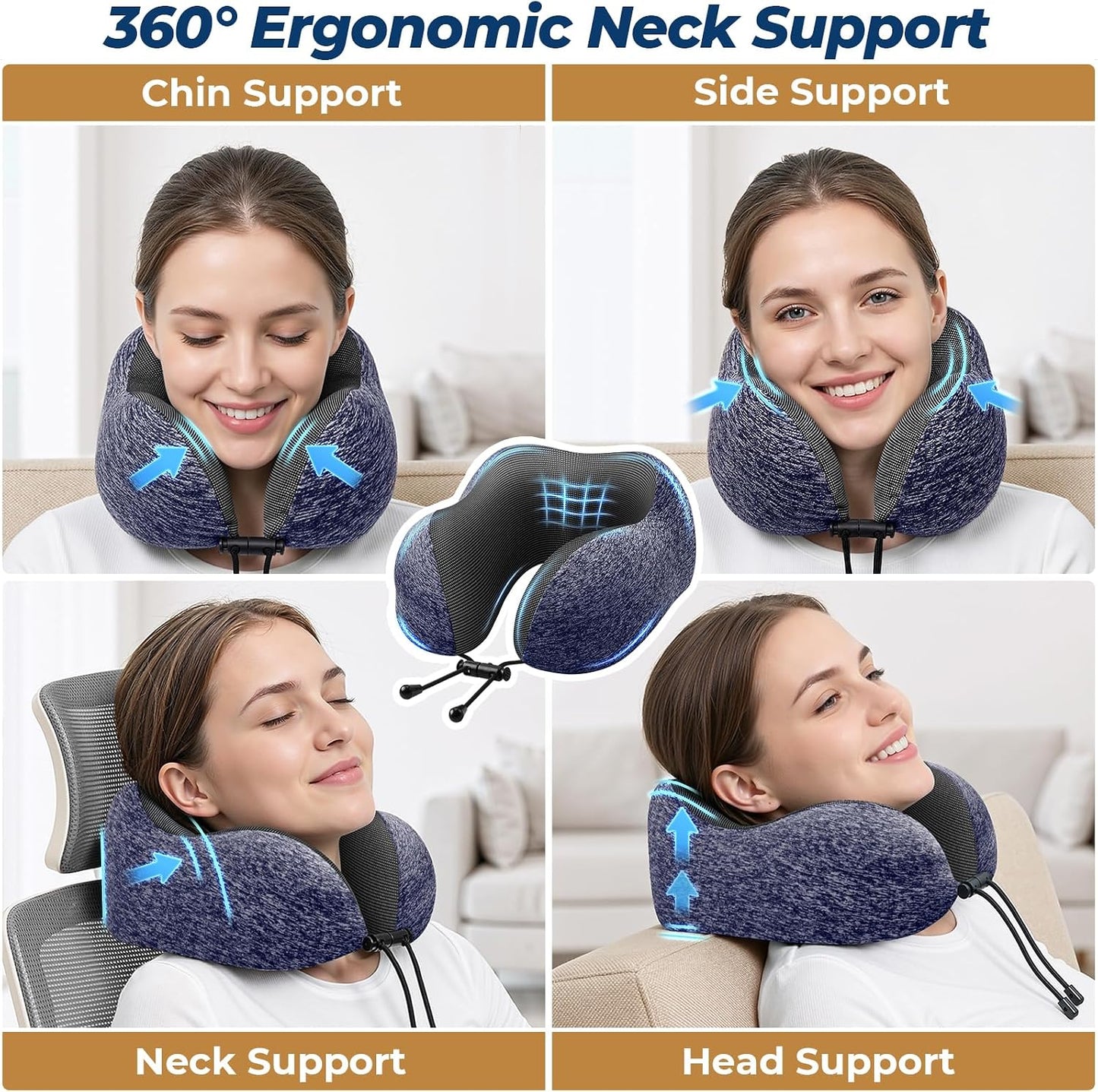 ExploreBliss Travel Pillow, Travel Pillows for Sleeping Airplane, Neck Pillow Airplane, Memory Foam Neck Pillow Set with Eye Mask, Earplugs and Storage Bag -Grey