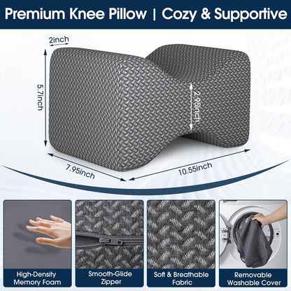 BlissTrends Memory Foam Knee Pillow, Knee Pillow for Side Sleepers, Leg Pillows for Sleeping Blood Circulation, Elevation Pillow for Spine Aligning, Sciatica, Back, Hip, Knee, Ankle Pain, Grey