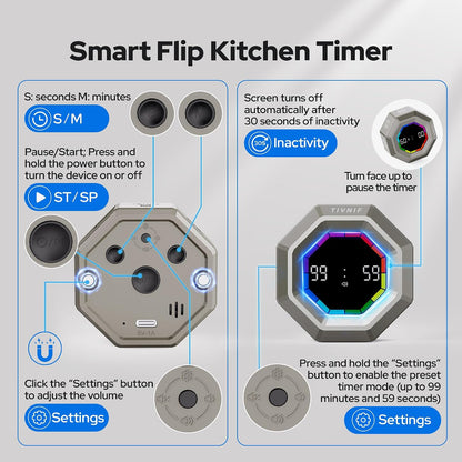 Visual Timer for Kids Kitchen Timer Pomodoro Magnetic Visual Countdown | Smart Gravity Sensing Timer with Large Display Loud Alarm for Study Cooking Classroom Homework Time Management