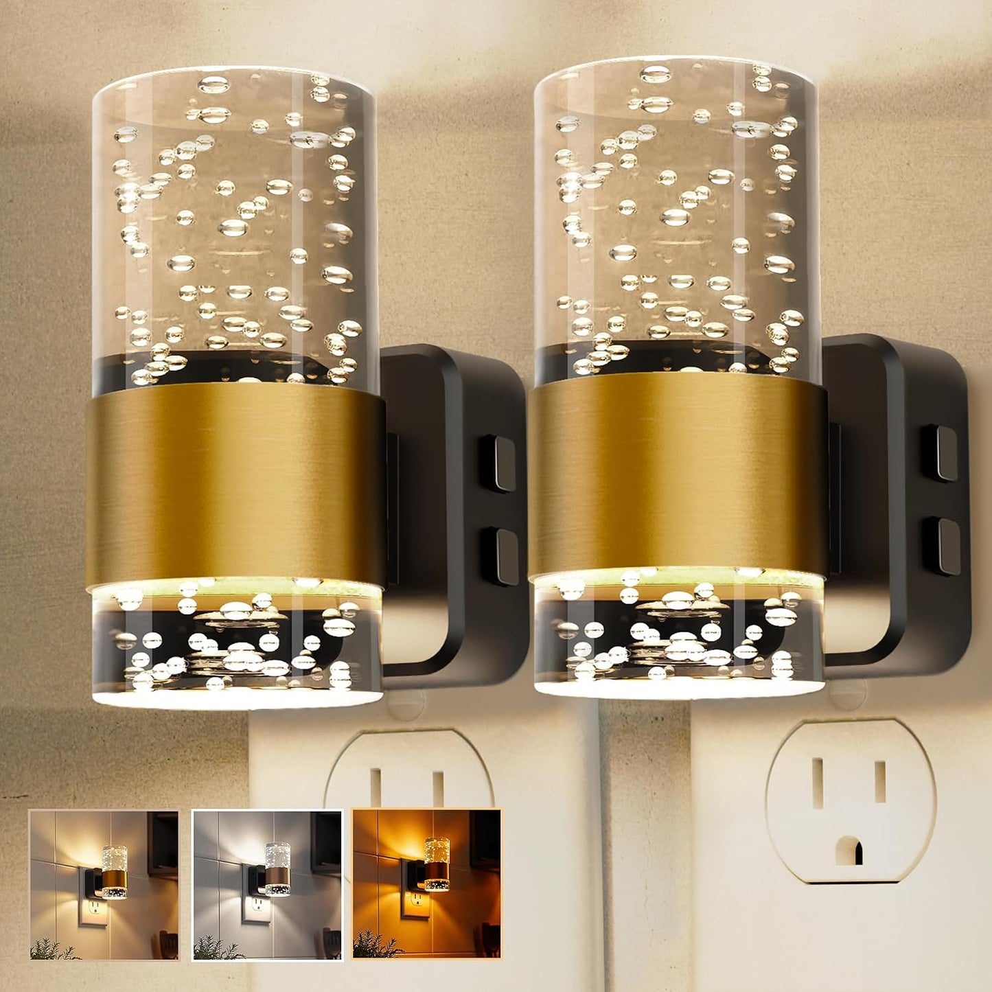L LOHAS LED Night Lights Plug into wall, Amber Night Light with Adjustable Brightness, Plug in NightLight with Auto Light Sensor, Wall Sconce-Style Design Night Light for Bathroom,Hallway, 2 Pack